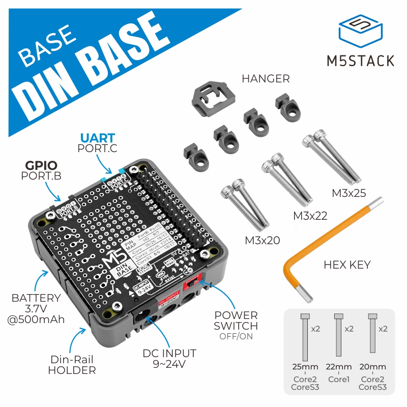 M5Stack Core2 - M5Stack 공식 Din 베이스, 500mAh 배터리