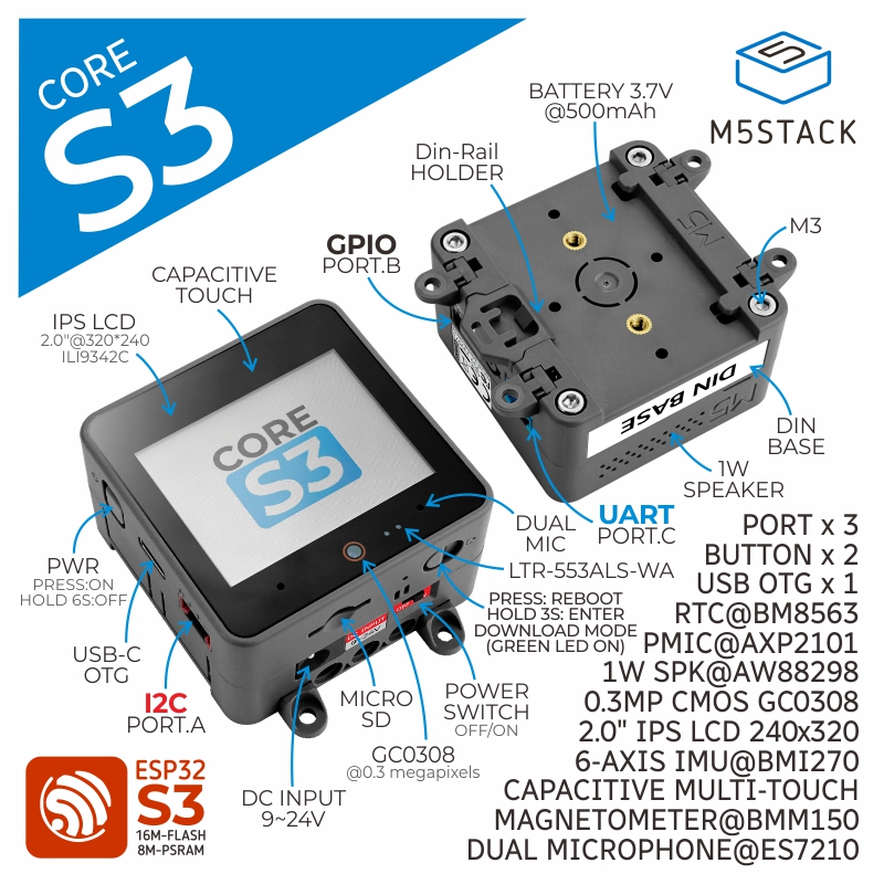 M5Stack Core2 - M5Stack 공식 ESP32-S3 2.0인치 터치 IPS